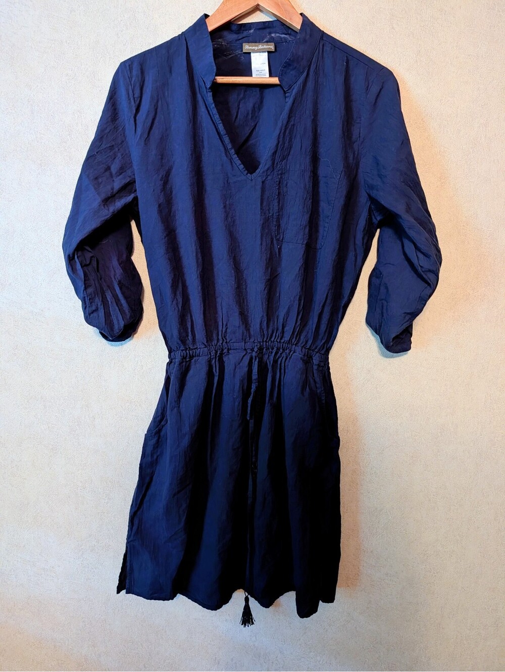 TOMMY BAHAMA navy cotton 3/4 sleeve mini dress sz M